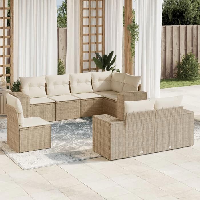VidaXL Garden Lounge Set with Cushions 8 Pcs, Patio Sofas, Patio Furniture Set, Outdoor Furniture, Beige 3222837