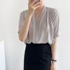 New ArriVals Open Run Women Pearl Necklace V Neck Pintuck Blouse