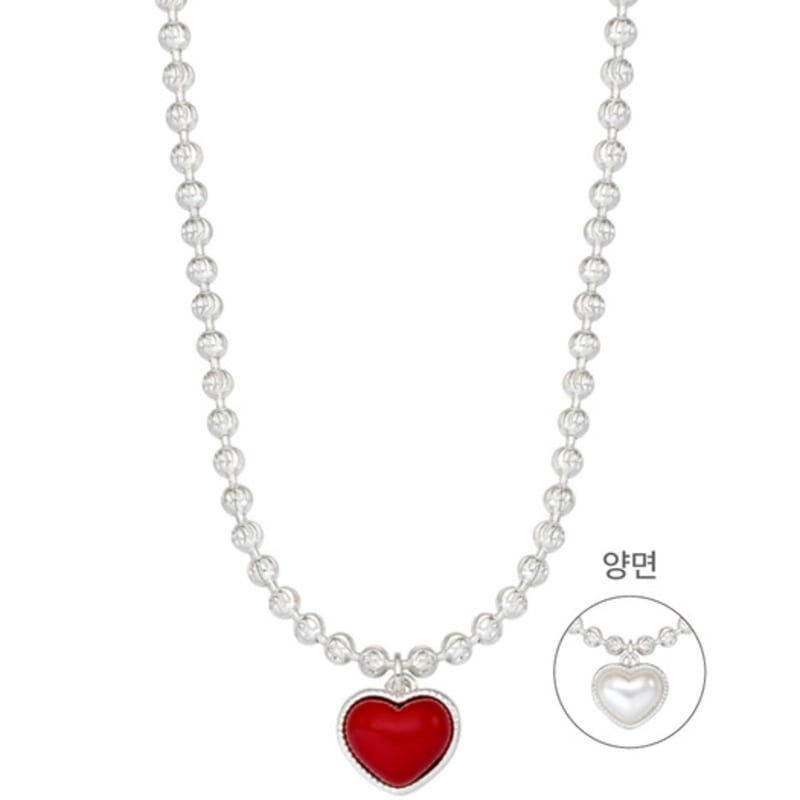 

eenie beenie dual heart red pearl bold necklace white