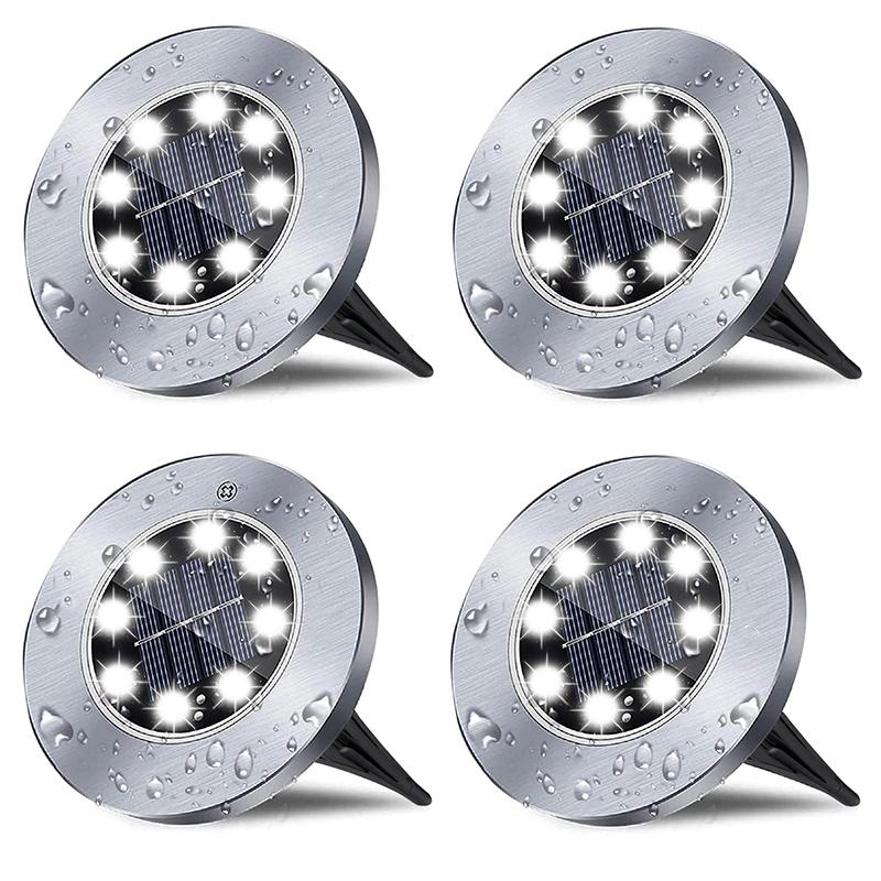 

4PCS Solar Ground Lights Waterproof Solar Lights Outdoor Garden Solar Disk Lights 8LED Ground Lights for Landscape Pathway Yard