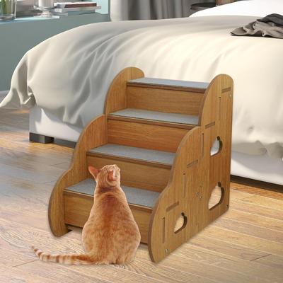 Dog Stairs with 4 Step Anti Slip for Puppies, Kittens, 45x30x40cm Gentle Climbing Aid Wood Ramp