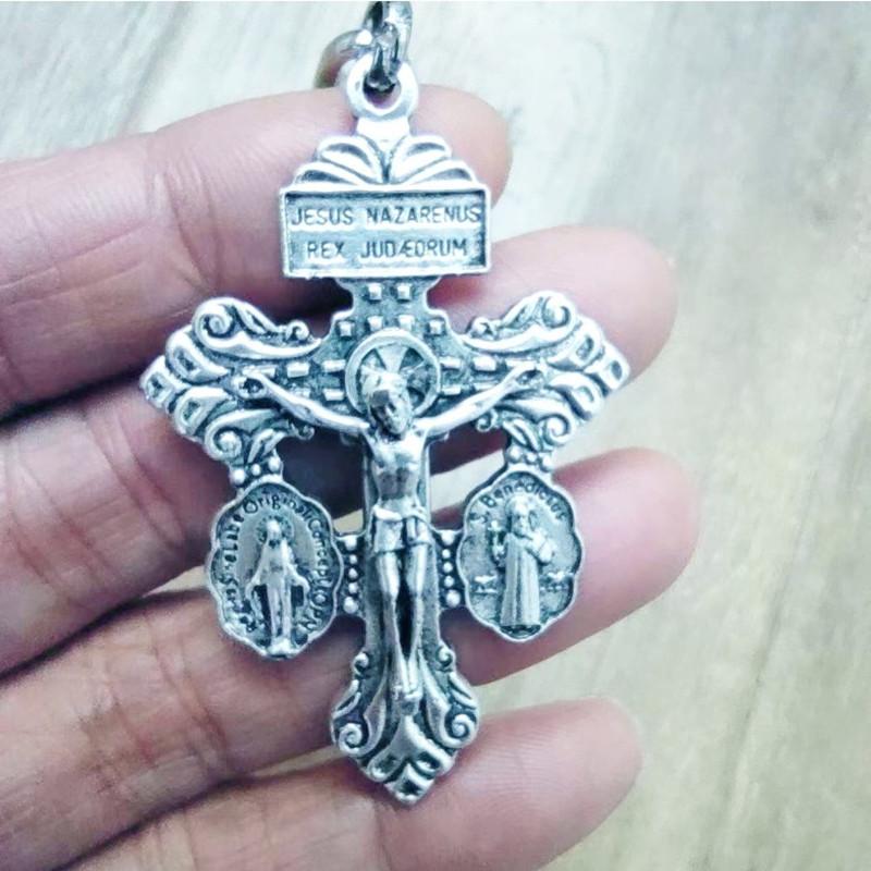 Bønnekjede Kors Tilbehør Metall Jesus Krusifiks Figur Håndverk for Håndlaget DIY Religiøst Smykke Anheng Gave