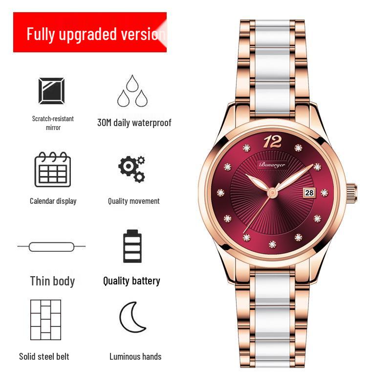 Trendy Women's Waterproof Ceramic Watch - Simple and Fashionable Design