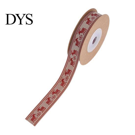 Christmas Gift Wrapping Ribbon Packaging Ribbon, Cotton And Faux Linen Decorative Fabric Roll for Holiday Red Beige Xmas Printed Wrapping, Floral