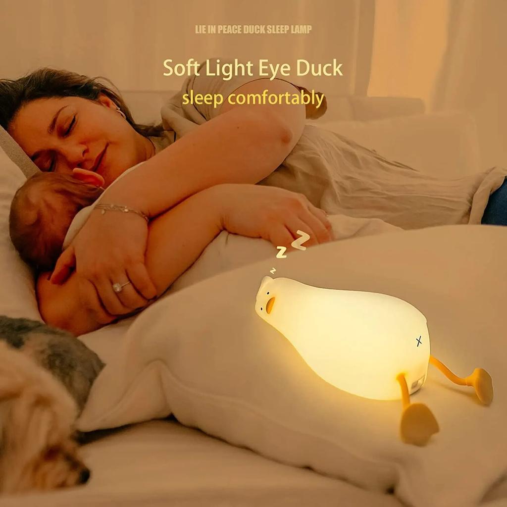 Benson Liegendes flaches Enten-Nachtlicht, LED-Squishy-Entenlampe, niedliche leuchtende Ente, dimmbares Silikon-Nachtlicht für Kinderzimmer,