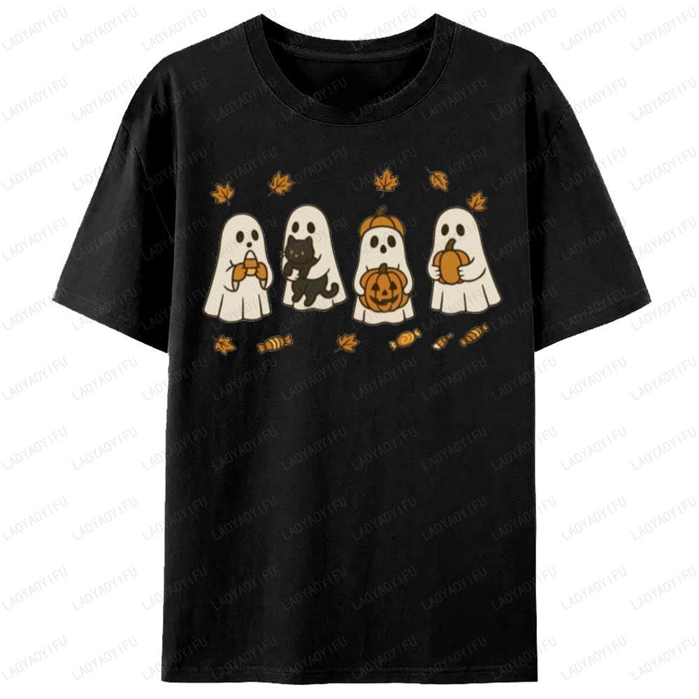 Spooky Season Ghost Cat Pumpkin Halloween Graphic T Shirts Unisex Clothes Unisex Clothing Street Fashion Crewneck Tops TShirt Gift