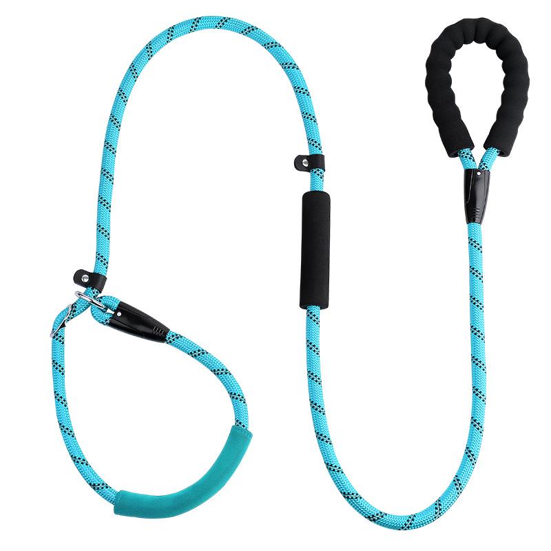 Dog integrated leash Multi-colored reflective round rope Dog chain Double handle Dog pull belt