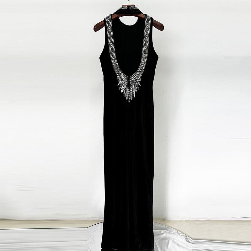 Elegant Gold Velvet Beaded Backless Evening Gown 2026 Large чёрный