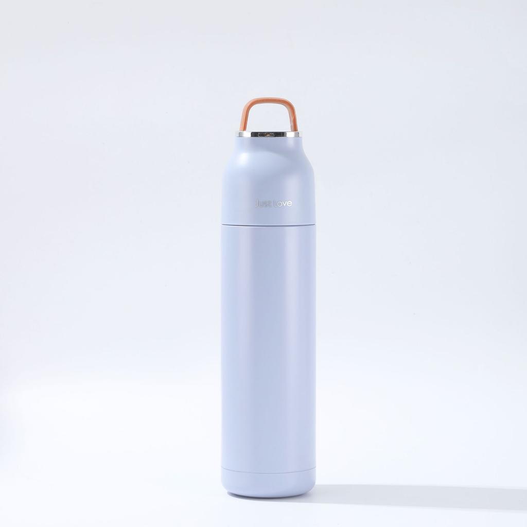 500ml 304 Stainless Steel Insulated Bottle, Double Wall Vacuum Thermos with Leather Handle for Commute Camping Hiking