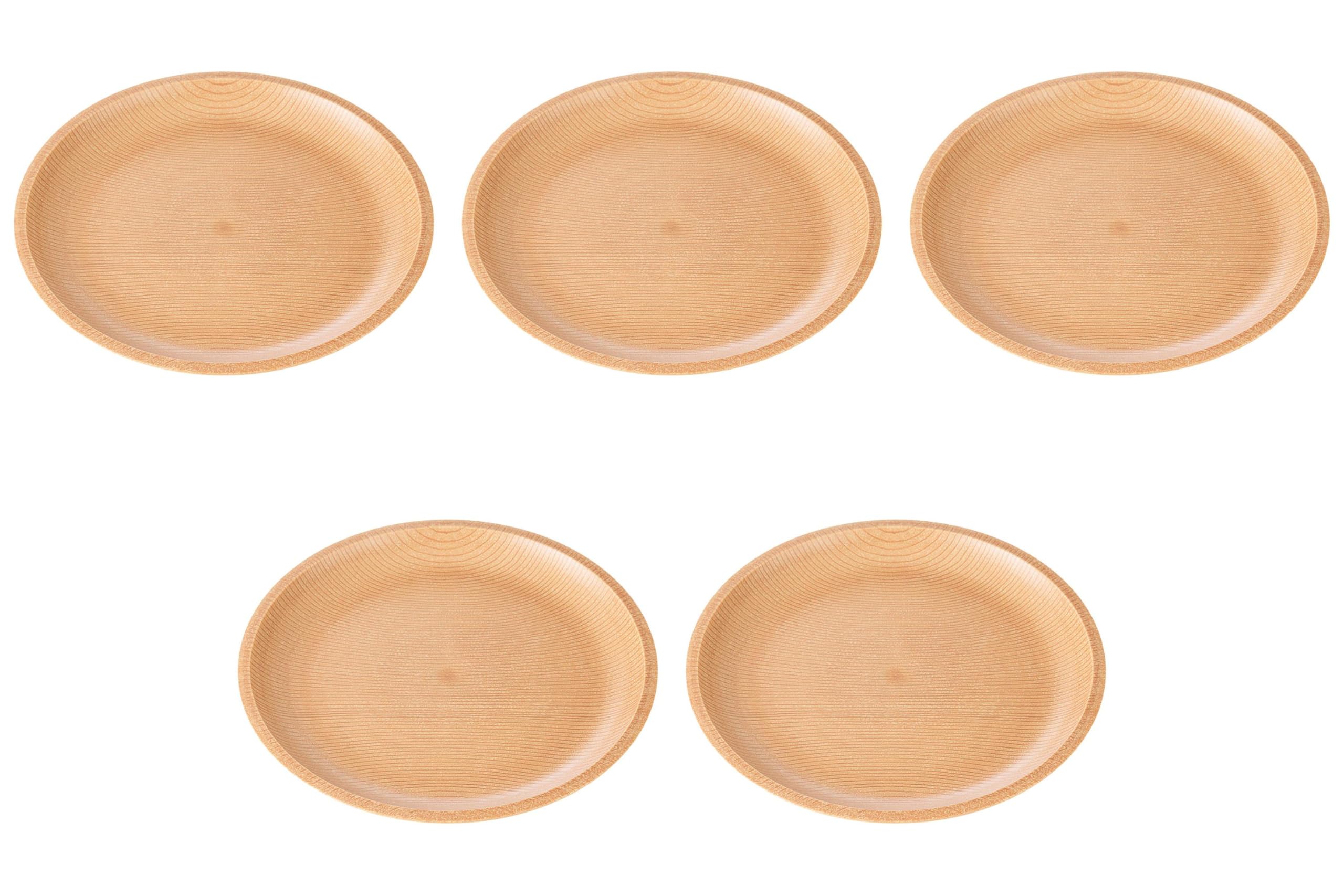 

Set of 5 Natural Carved Wooden Plates x Wooden Plates by Setomonohonpo [18 2.8 cm] бежевый