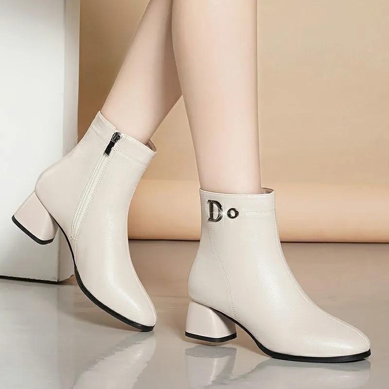 

Ботильоны на толстом каблуке женские осенне-зимние новые на высоком каблуке бархатные новые модные ботинки универсальные тонкие женские ботинки 38