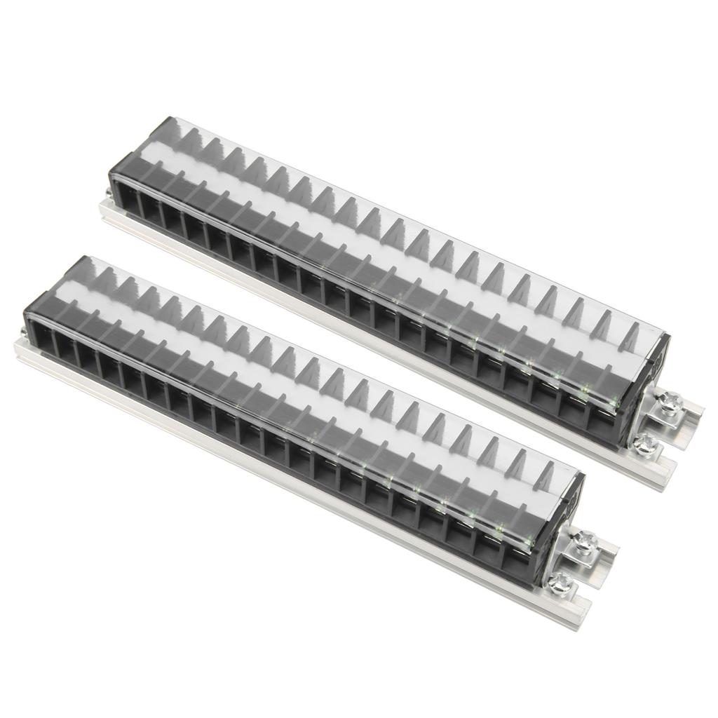 2pcs Dual Row Terminal Strip 660V 15A 10 Positions Terminal Barrier Strip with Cover T1520
