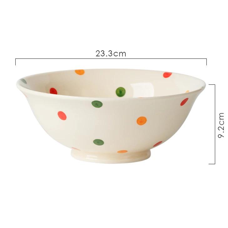 Vintage Polka Dot Bowls Plates Tableware High Aesthetic Value Ceramic Soup Bowls Plates Chopsticks Set
