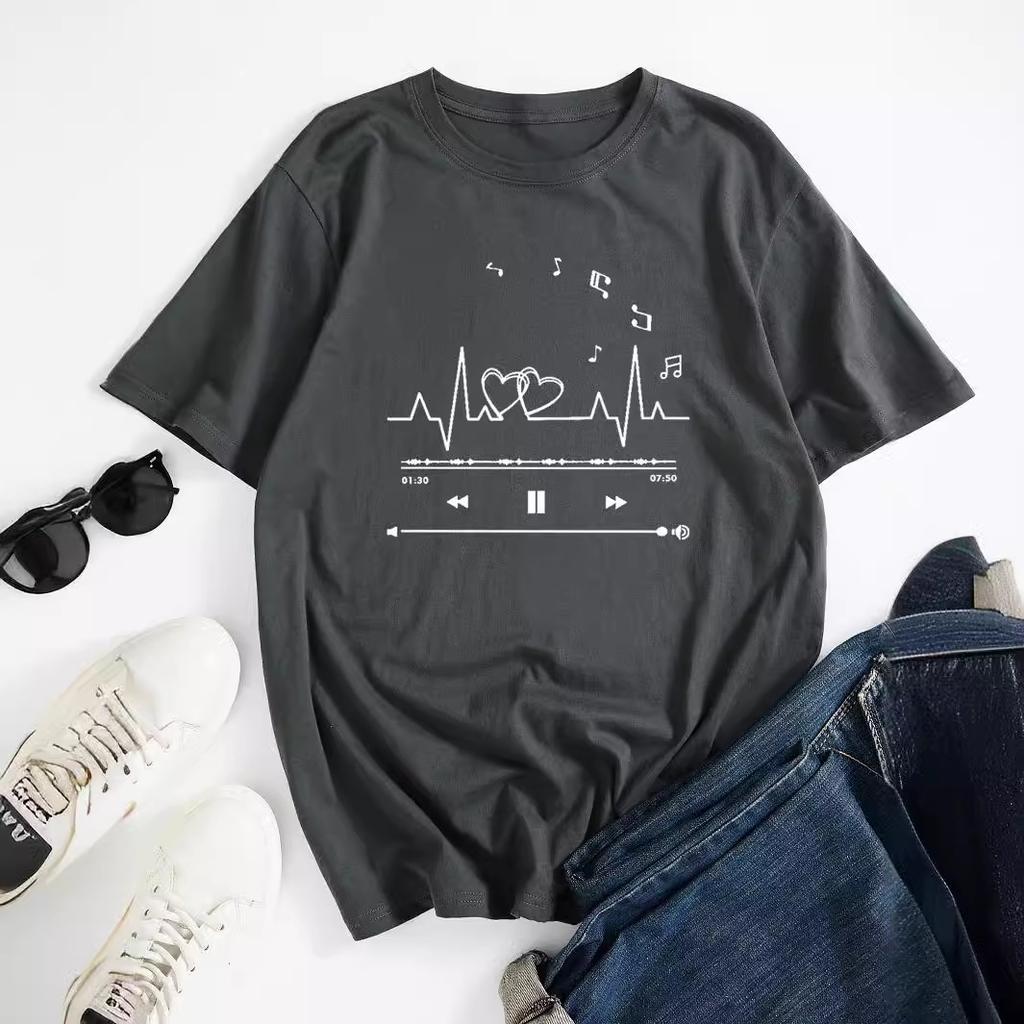Letters Cotton T-Shirt Short Sleeve Round Neck Women 2d Print Tops