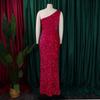 Damen Mode Ein Schulter Pailletten Schlitz Lang Sexy Formelles Partykleid