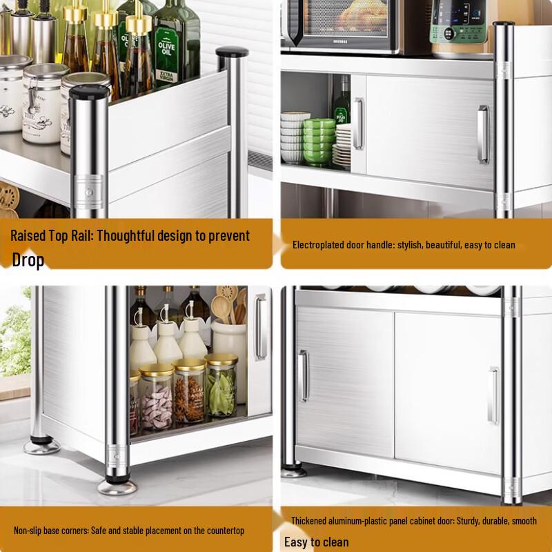 Modern Kitchen Countertop Storage Rack with Sliding Door
