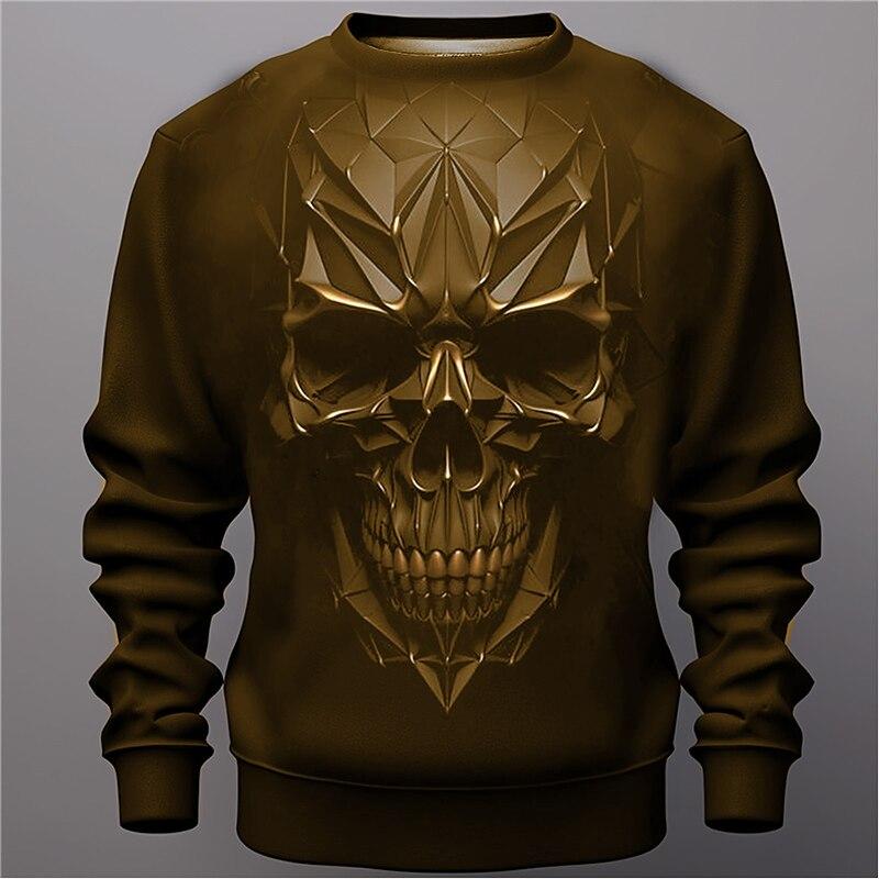 Vintage Skull Graphic Men's Sweatshirt 3D Creative Print Long Sleeve Round Neck Hoodies Autumn Fashion Loose Casual Male Clothes