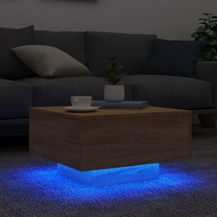 VidaXL Table Basse avec Lumières LED, Table d'Appoint, Bout de Canapé, Meuble de Salon Salle de Séjour, Moderne, Chêne 836576