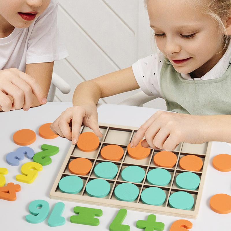 Children's Early Education Enlightenment Digital Grid Array Wooden Color 0-9 Mathematics Puzzle Disc Kindergarten Teaching Aids