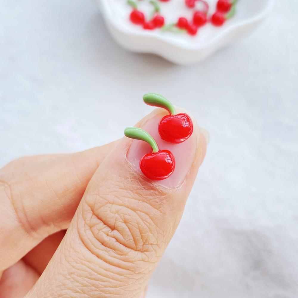 50Pcs Cute Mini Red Cherry Nail Art Resin Designer Charms DIY Craft For Nail 3D Decorations Jewelry