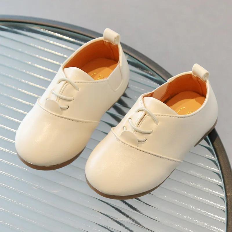 

Children Casual Shoes White Dress Shoes Girls Boys Soft Bottom Black Brown Kids Leather Shoes Kid Slip on Leather Shoes 21 бежевий