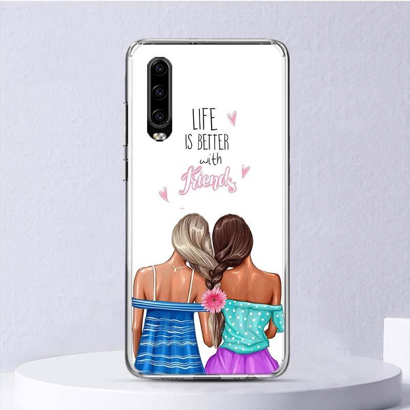 Mädchen Beste Freunde Für Immer BFF Weichen Fall Für Huawei P30 Lite P40 P20 P10 P50 Pro Telefon Abdeckung Mate 20 30 40 10 P30Lite Shell Fund