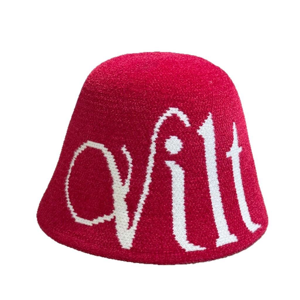 Neue Herbst- und Winter-Buchstaben-Jacquard-Strick-Fischerhut für Damen, Warmer und vielseitiger Gesichts-zeigender kleiner Woll-Kältehut mit Schirm, Basin-Hut
