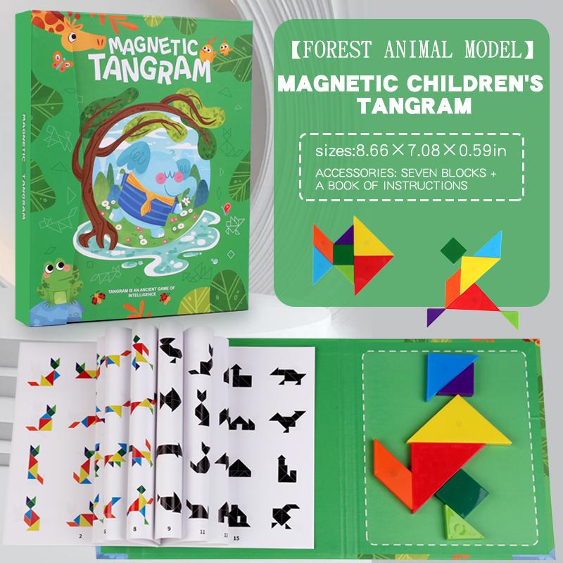 

Деревянная головоломка, магнитная книга-головоломка Танграмма, развивающие игрушки для детей, портативный обучающий интеллект Монтессори