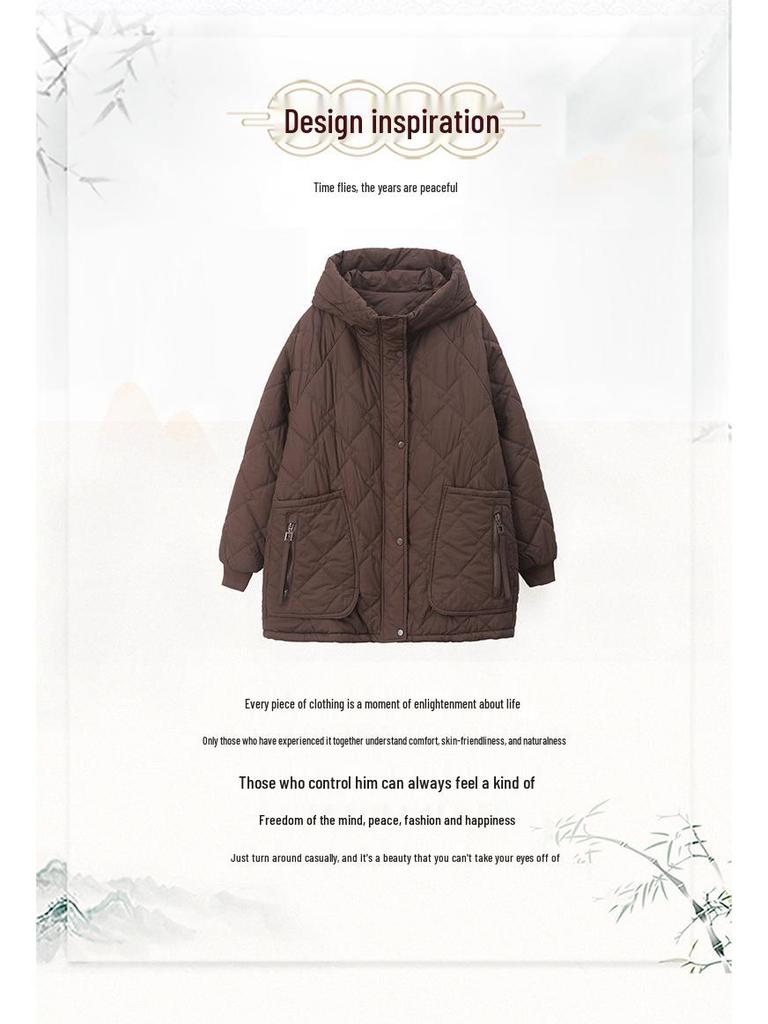 Mid-Length Retro Casual Plus Size Women's Hooded Cotton Jacket - Winter 2024