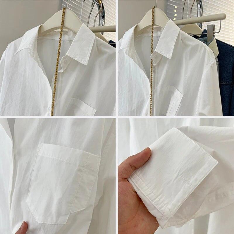 Abiti a maniche lunghe in tinta unita Blusa Mujer Camicetta in cotone primaverile e autunnale con tasche da donna Camicie casual allentate 29531