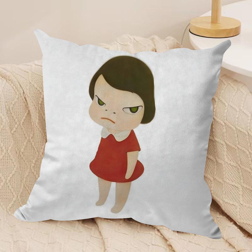 YYoshitomo Nara DDoll Cushion Cover Soft Plush Fabric DoubleSided Printed Sofa Cushion Cover for All Seasons Home Decor Gift
