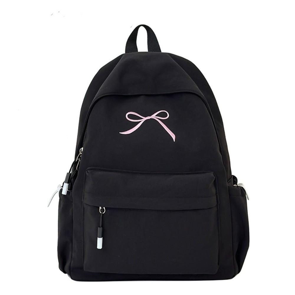 Mochila Bordada con Lazo Portátil para Niñas Color Sólido Nylon Mochila Escolar para Estudiantes Gran Capacidad Ligera Mochila de Viaje