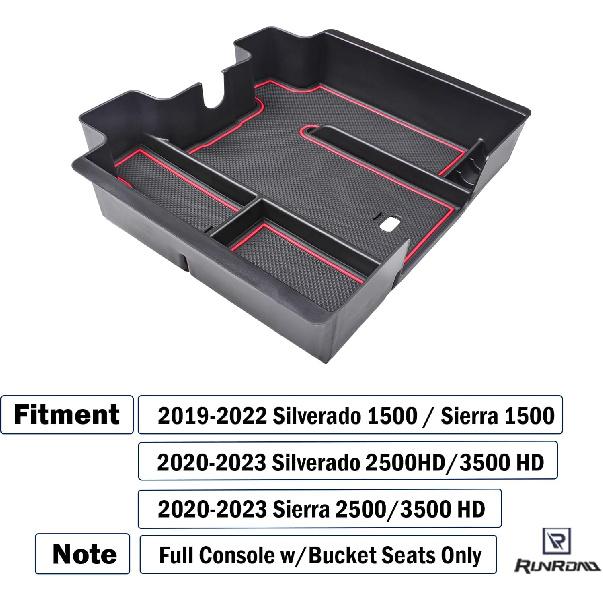 RUNROAD Center Console Organizer Tray Compatible With - Chevy Silverado 1500/GMC Sierra 1500 And 20-23 Silverado/Sierra 2500HD/3500HD Accessories,