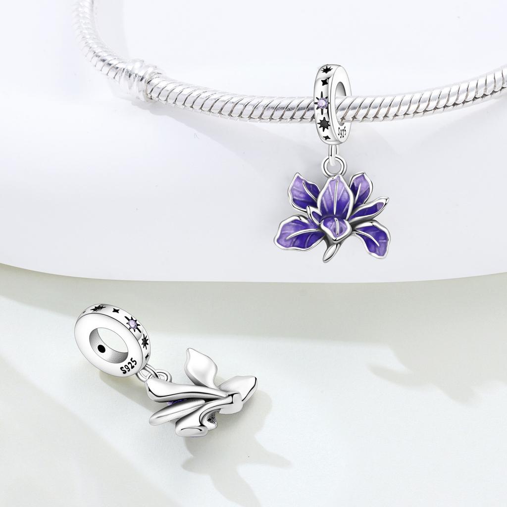 Copper Purple Iris Lotus Lily Of The Valley Charms Beads Pendant For Original Bracelet Woman Girl Jewelry