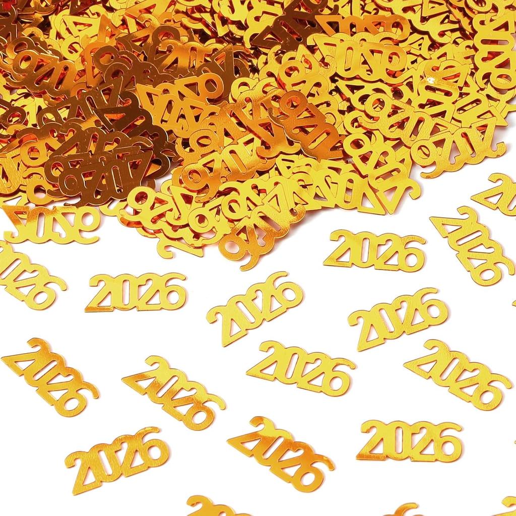 500 Pcs New Year 2026 Confetti, Gold 2026 Table Shiny Confetti Glitter for Happy New Year Decorations 2026 New Years Eve Table Decorations