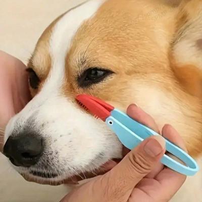 1 Set Pet Eye Brush with Soft Rubber, 1 Pet Tear Stain Remover Brush with Handle, Easy To Remove Eye Dirt Brush Suitable for Cats and Small Dogs