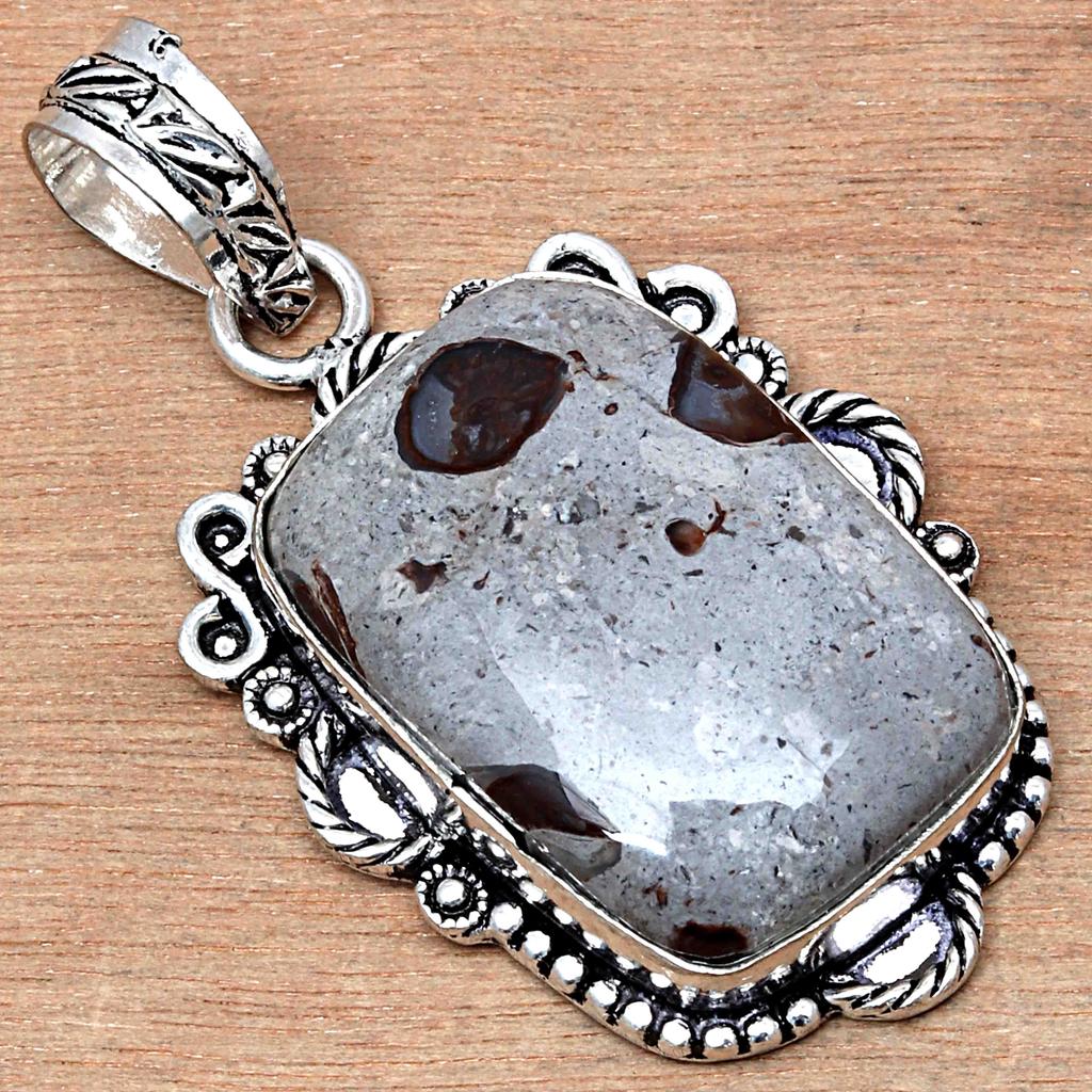 Pendant Rock Calsi Gemstone Handicraft Valentine'Day Gift Silver Jewelry 2.5"