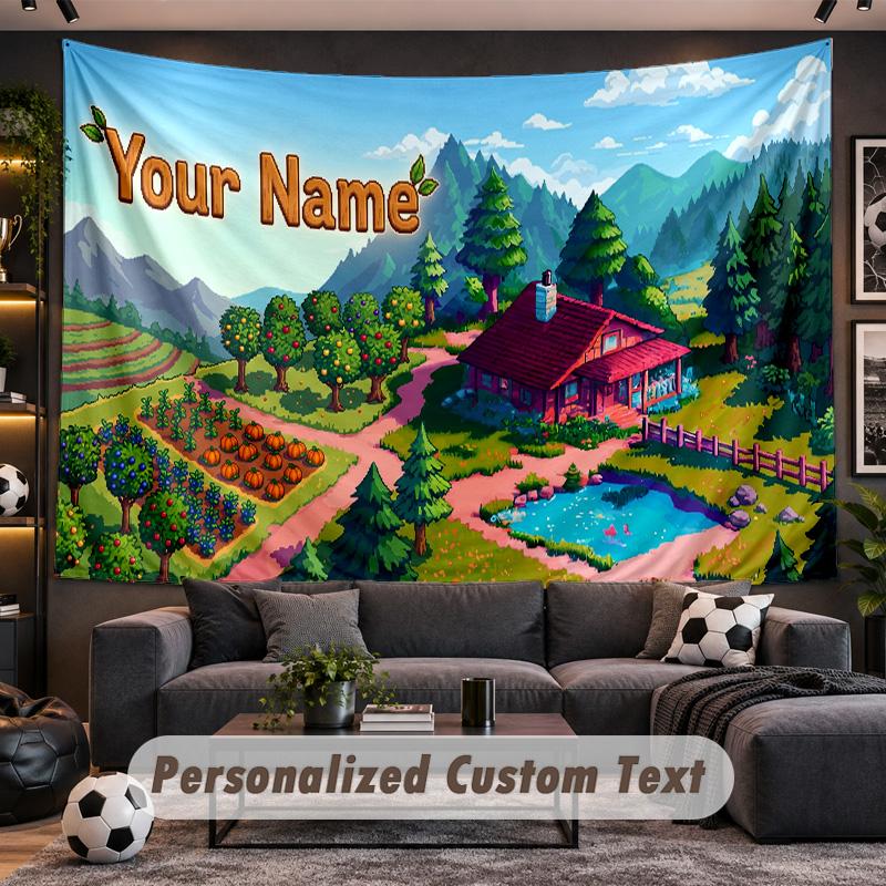 Stardew Valley Personalized Tapestry Support Custom Name, Wall Art Home Decoration