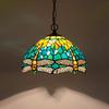 Artisan Handcrafted Color Glass Pendant Light with Peacock Dragonfly Leaf Pattern - Unique Handmade Lighting Fixture
