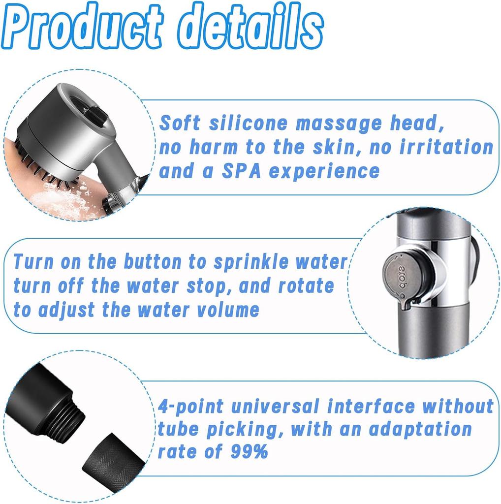 New Pressurized Shower 4 Modes Adjustable Water Saving Shower Head High Pressure Showerhead With Filter Bathroom Massage Shower