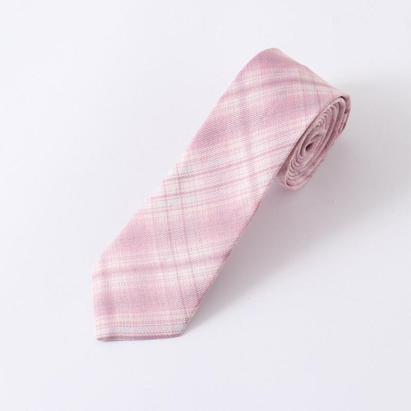 Japanese JK Girl Pink Checkered Neck Tie Bowknot School Student Uniform Pre-Tied Adjusted Bowtie for Cosplay Parties