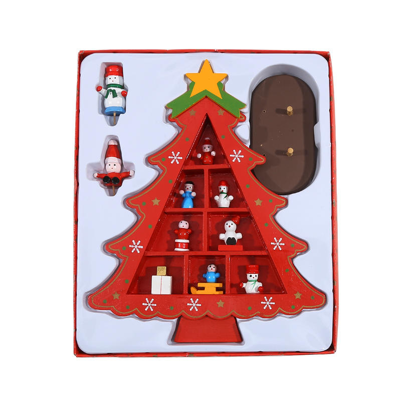 Vintage Wooden Christmas Tree Ornament Desktop Diy Mini Pine Tree with Mini Ornament for Xams Home Decor