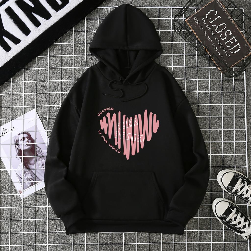 Winter Women's Hoodie Solid Color Print Unisex Style Double Pockets Sweatshirts Outerwear Plus-Size Women's Clothing