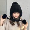 Plush Hat Solid Color Warm Knitted Hat Plush Ball Wool Hat Cute Hanging Ball Outdoor Hat Winter