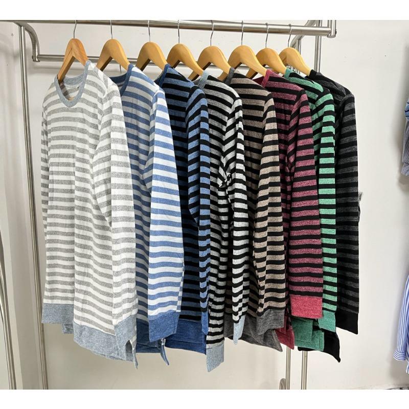 Autumn and Winter Women's Blouse Plus Size Striped Clashing Round Neck Long Sleeve Loose Top
