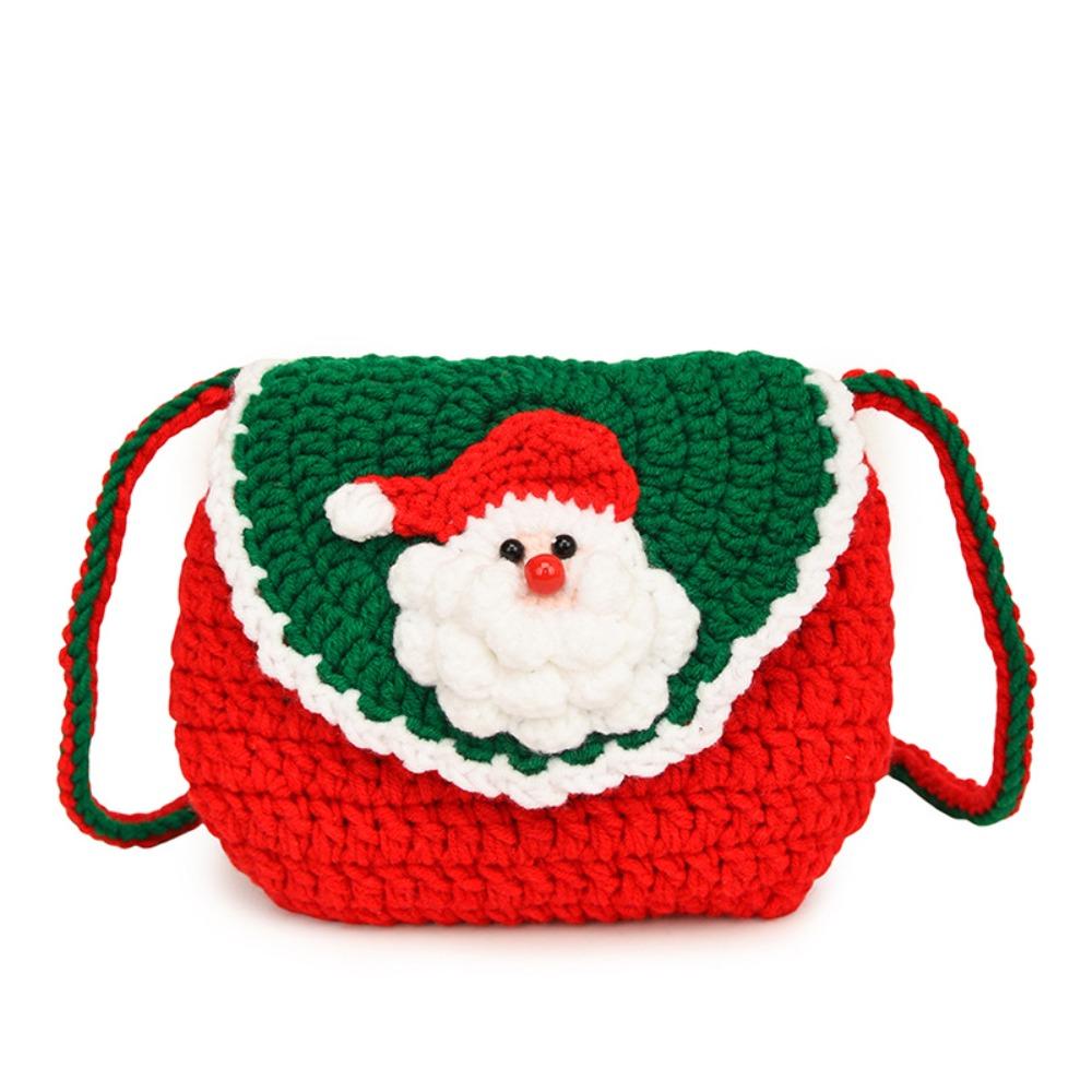Elk Deer Woven Square Pouch Bow Contrasting Colors Purse Portable Christmas Crossbody Bag  Kids