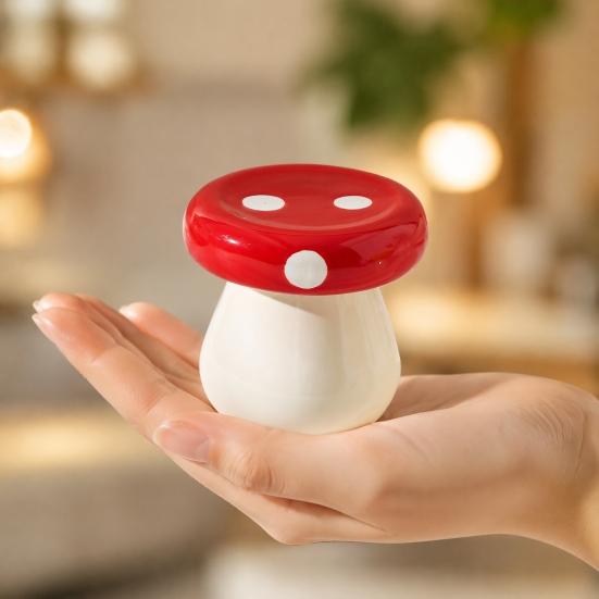 Decorative Dental Floss Dispenser Ceramic Mushroom Toothpick Holder, Cotton Swabs Container, Swab Container Storage Box for Home and Kitchen
