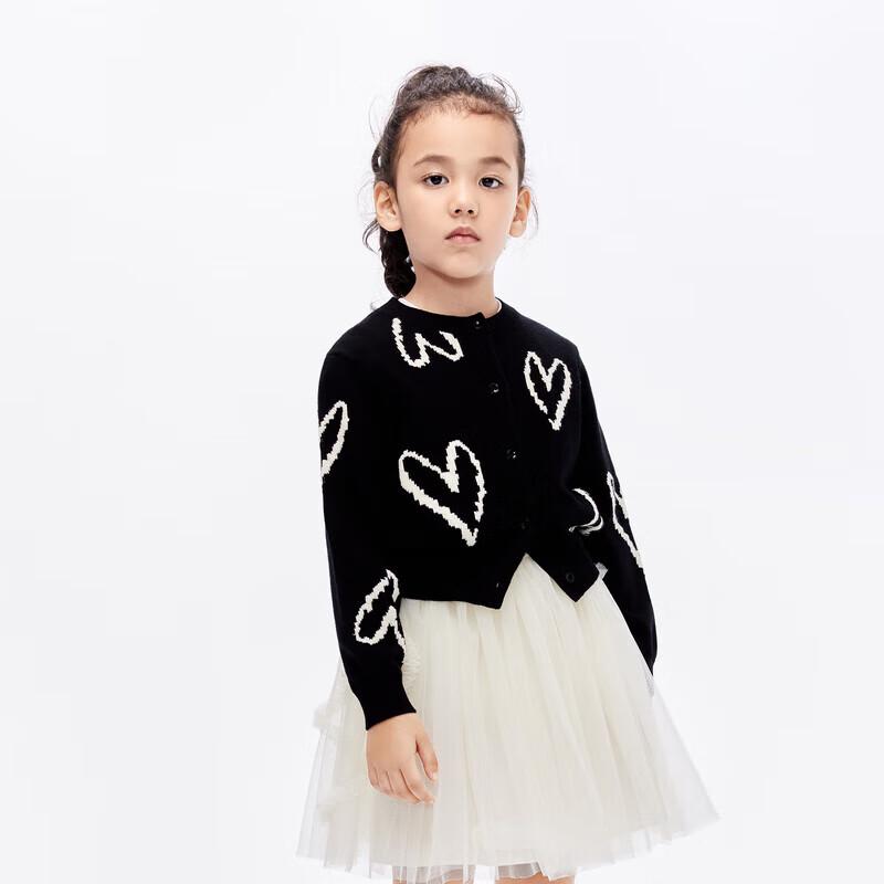 little MO&Co. Girls  Merino Wool Heart Knit Cardigan 120