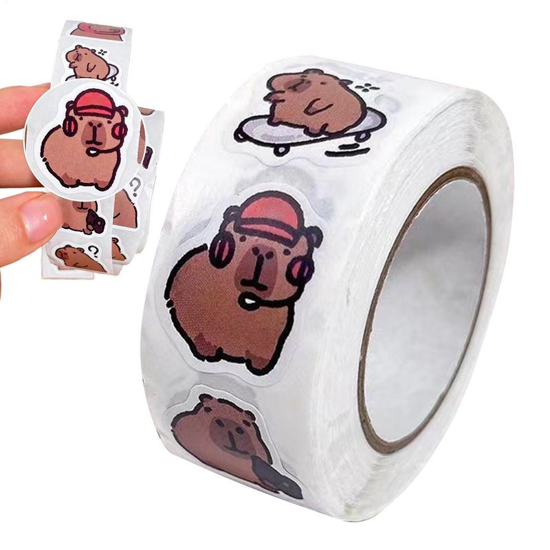 500pcs/roll Cute Cartoon Capybara Stickers Waterproof Vinyl Decals Animal Reward Stickers for Books Boxes Packaging Phone Case