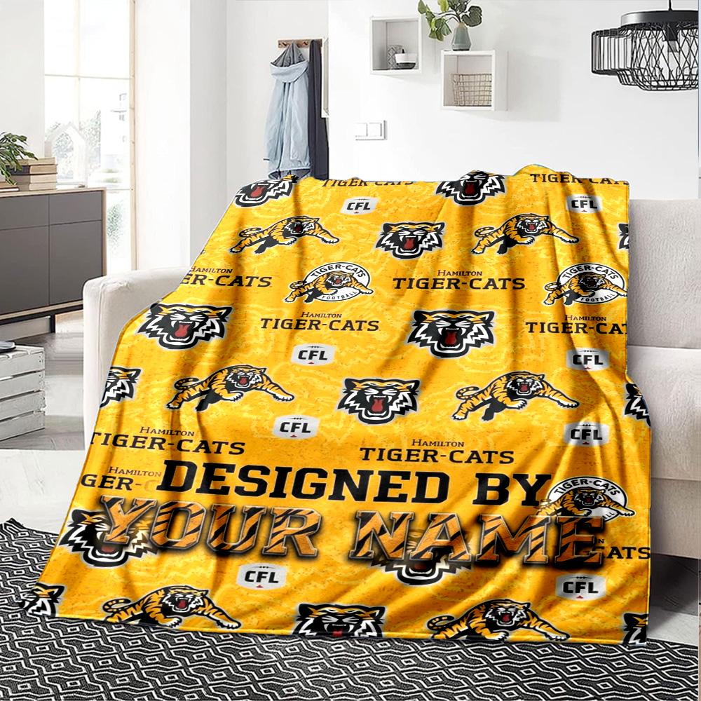 Name Custom Hamilton Tiger-Cats Print Flannel Blanket High Quality Warm Comfortable Cover for All Seasons Perfect for Gifts Home Decor